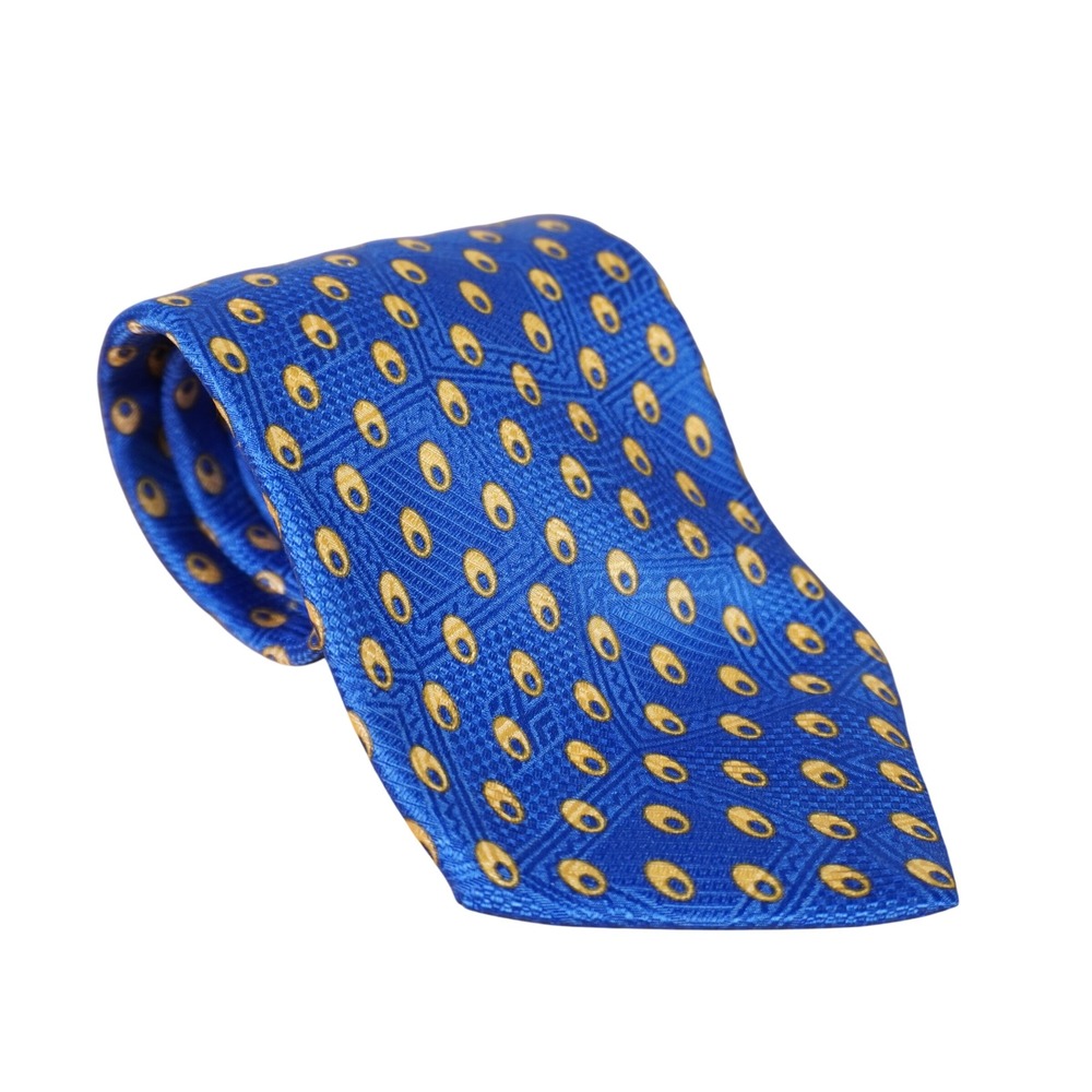 Stefano Ricci Tie Blue Gold Geometric Avocado Silk Made Italy Rovoletto 3.75x60
